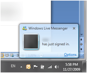 Notificación de inicio de sesión MSN Messenger