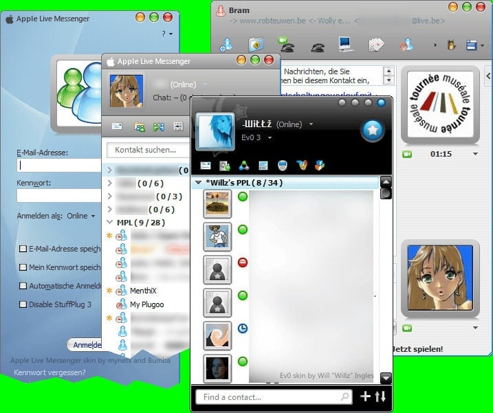 Interfaz de Messenger Plus con colores
