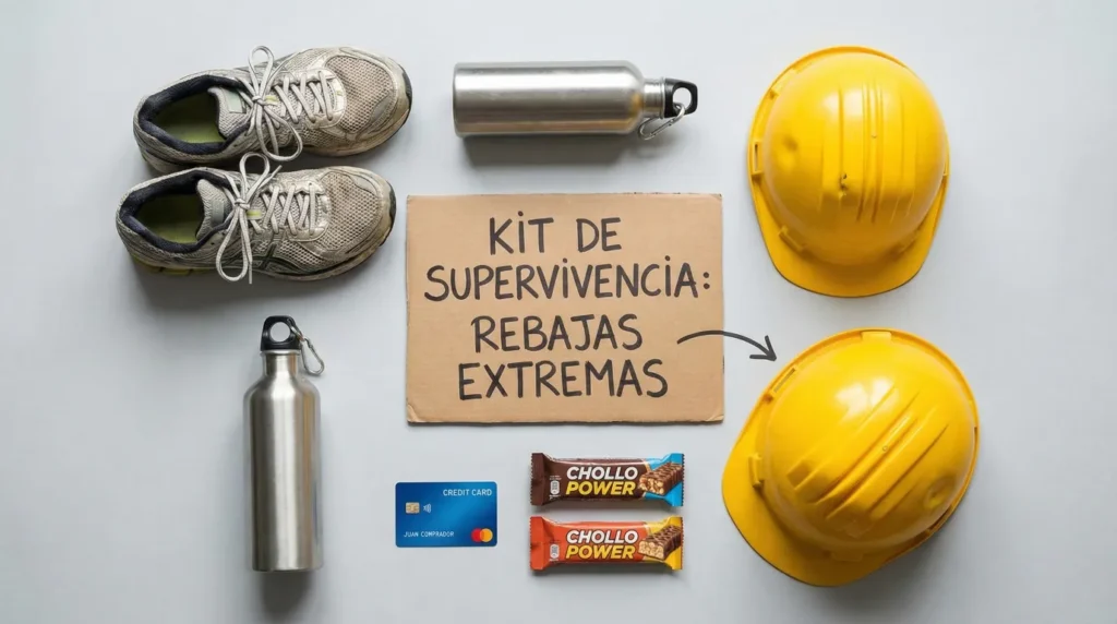 Kit de supervivencia irónico para afrontar las rebajas enero con éxito.
