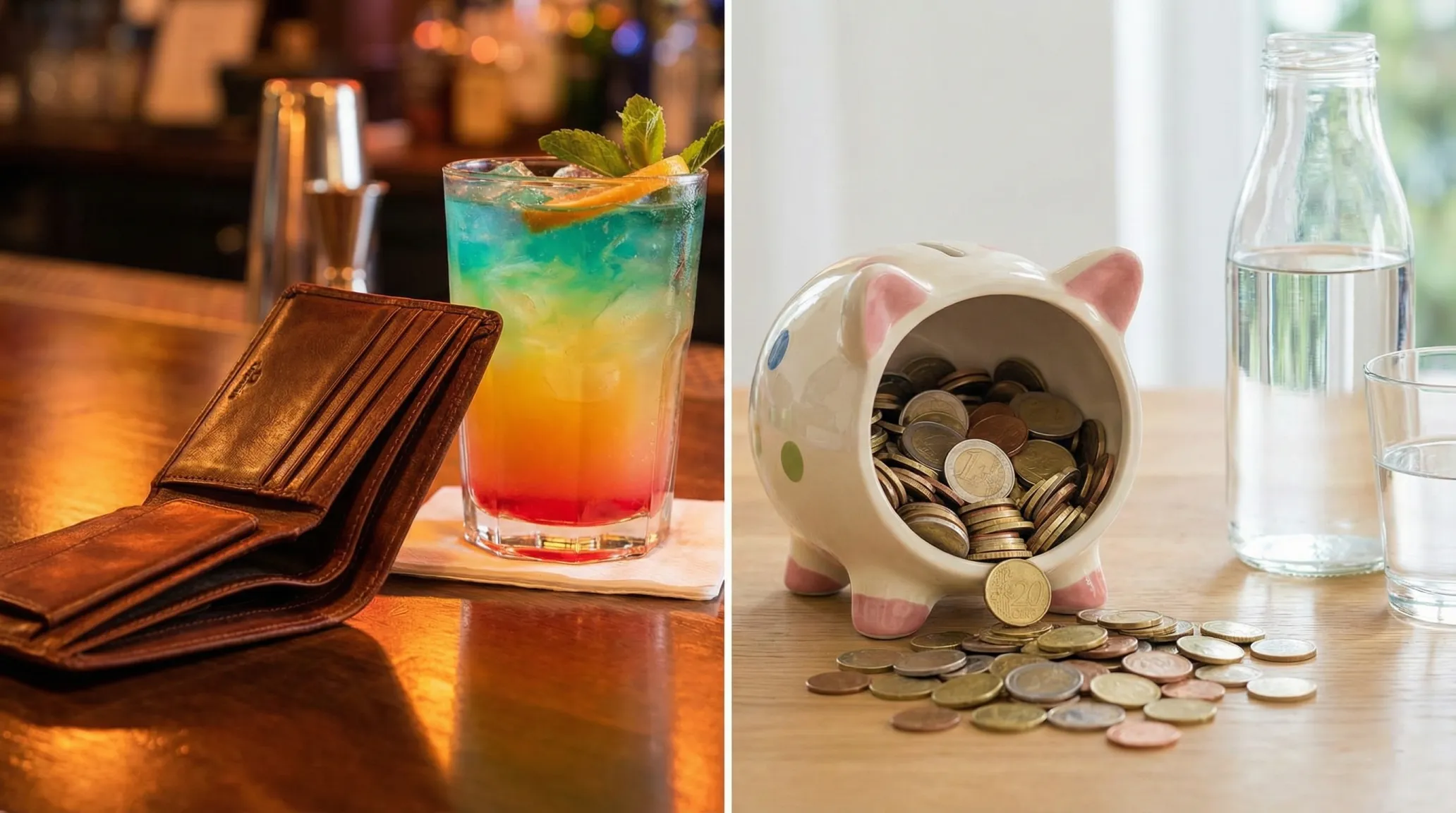 Comparativa visual del ahorro económico que supone hacer Dry January frente a salir de copas.