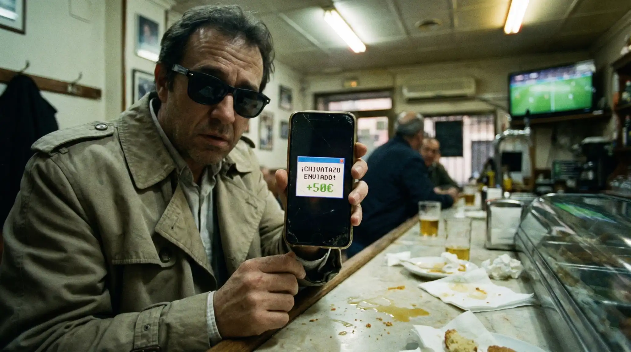 Parodia de un cliente espiando en un bar para ganar la recompensa de LaLiga