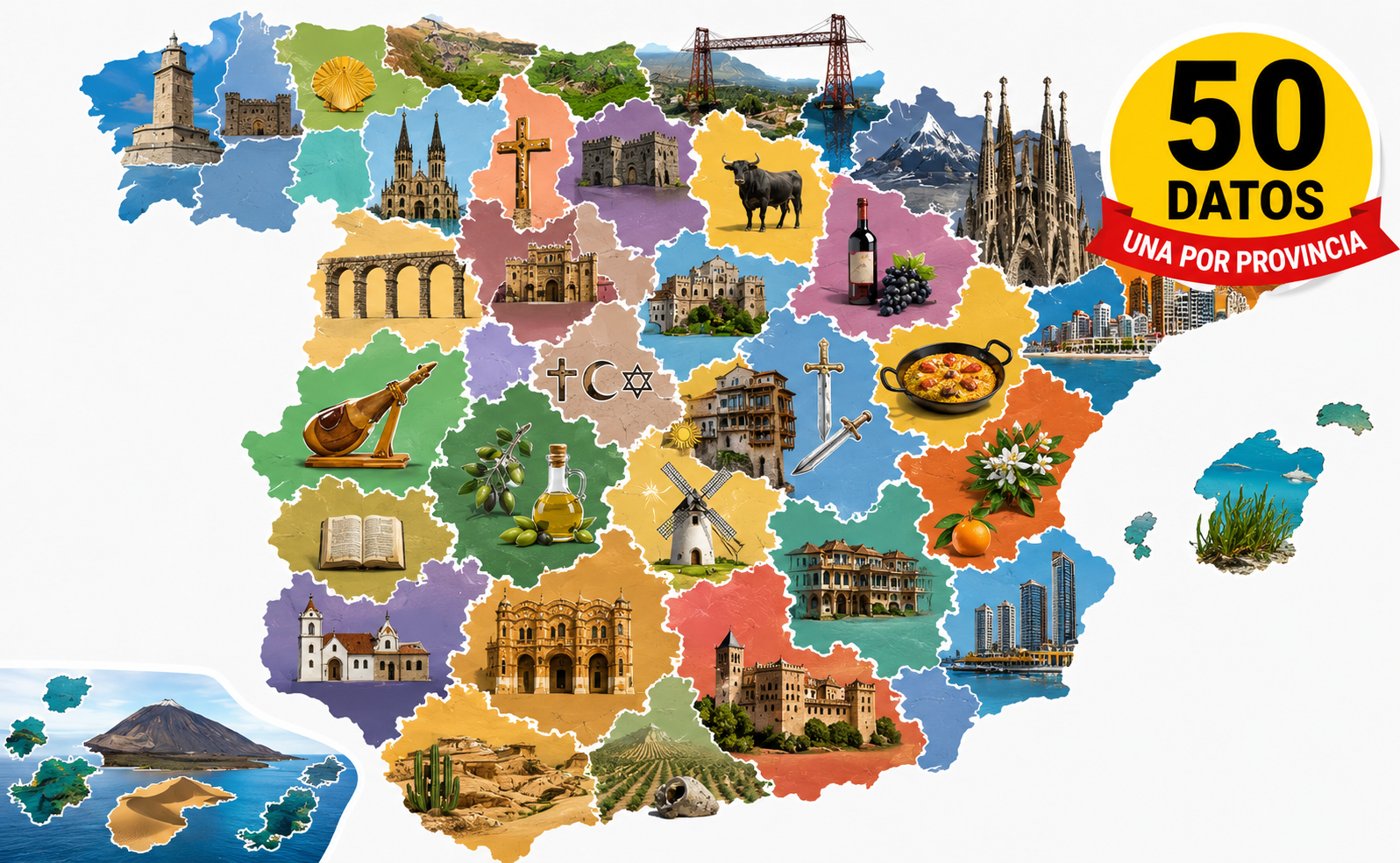 Mapa de españa con datos curiosos por provincias