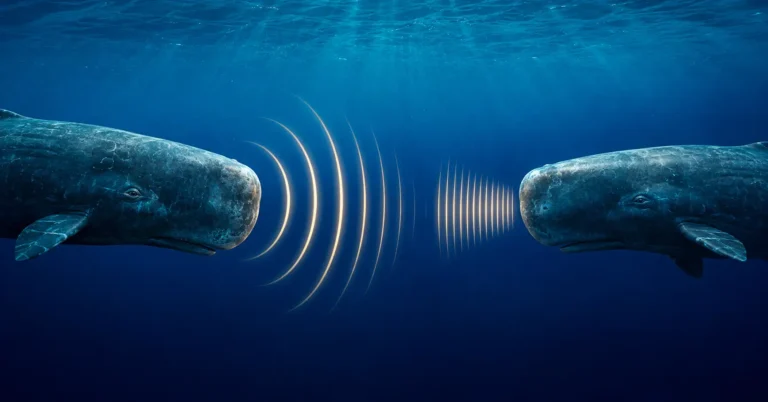 2 cachalotes en el agua comunicándose con dialectos distintos en el mediterráneo