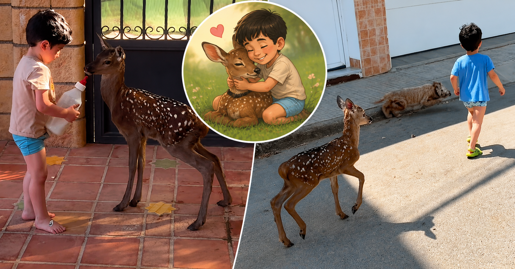 Un gabato que perdió a su madre y un niño jugando