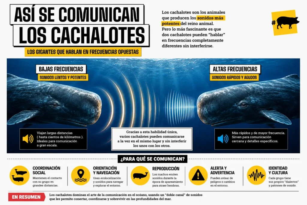 infografia sobre la comunicación de los cachalotes y cómo funciona