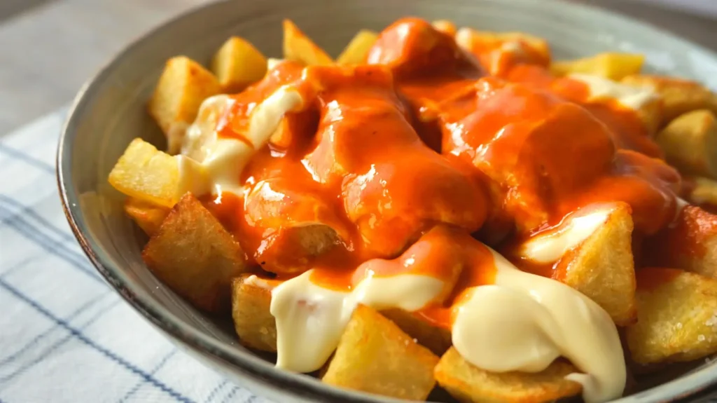 patatas bravas con mayonesa y salsa brava o ketchup